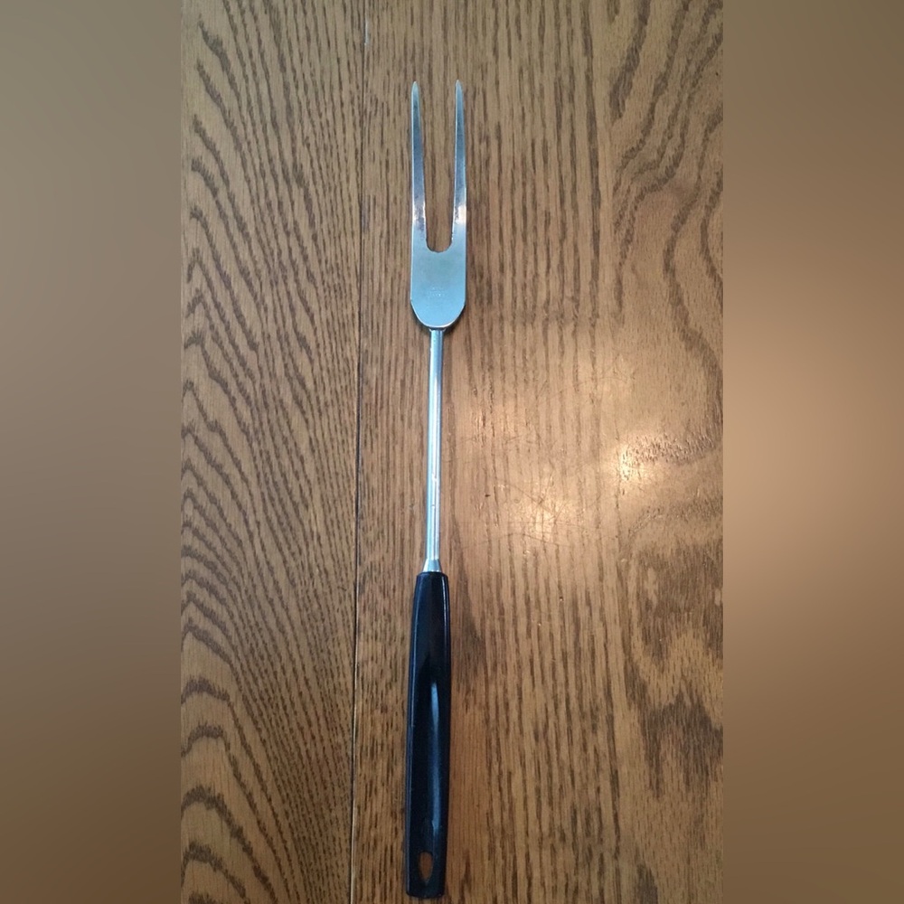Vintage Ekco Meat Fork, Black Handle Stainless Steel, Wear